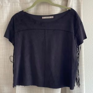 Suede navy crop top with fringe